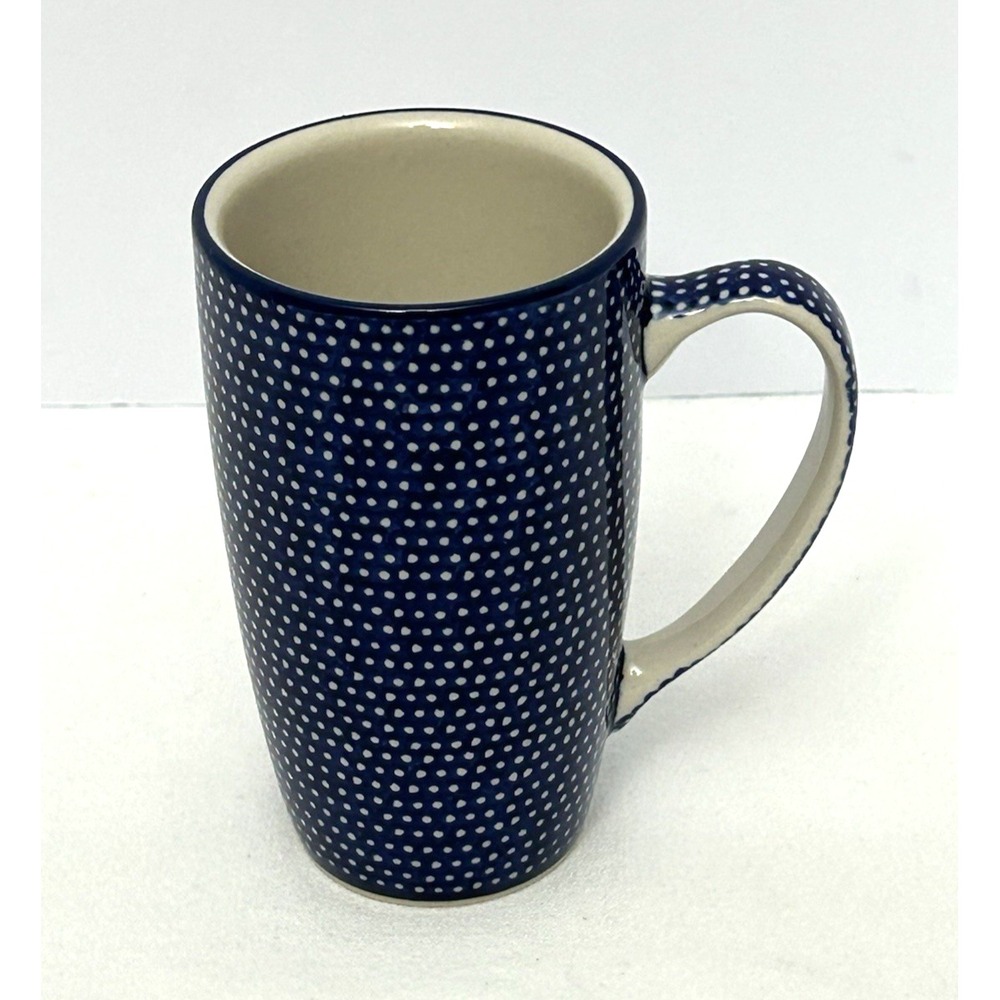 Boleslawiec Polish Pottery Mug Unikat 11232 Blue White Dot Handmade Poland